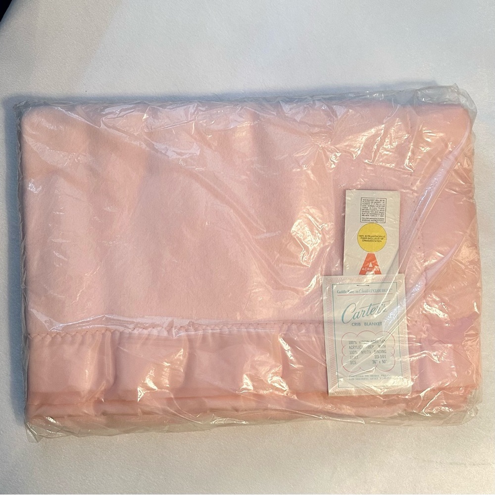 Vintage NWT CARTER'S Cloudlet Pink Baby Crib Blanket Satin Trim NEW Sealed 36x50